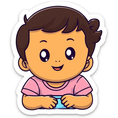 face of smiling baby girl with big eyes, medium skin tone, and dark hair sticker