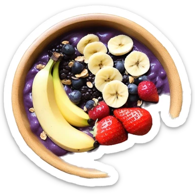 acai bowl in a wood bowl with bananas nutella strawberries granola honey  sticker