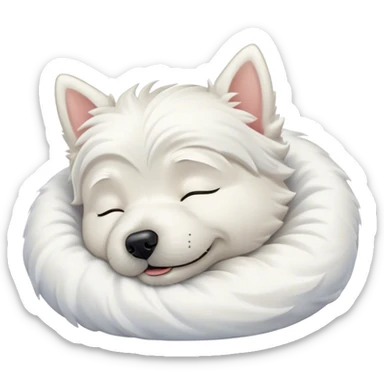 Meme-Worthy Cute Sleeping West Highland White Terrier Portrait Emoji, Head resting peacefully with a contented smile, showcasing a delightfully compact build and a luxuriously soft white coat, eyes shut in a serene nap, Simplified yet hilariously adorable features, highly detailed, glowing with a soft, drowsy light, high shine, relaxed and utterly lovable, stylized with an air of playful laziness, bright and heartwarming, soft glowing outline, capturing the essence of a comically sleepy companion, so meme-worthy it feels like it could instantly become the next viral sensation of adorable slumber! sticker