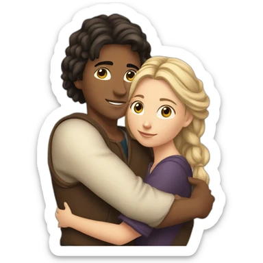 young metis Man and young white woman hug love sticker