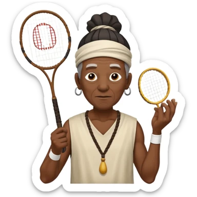 ancient shaman old black man with 1 badminton racket sticker