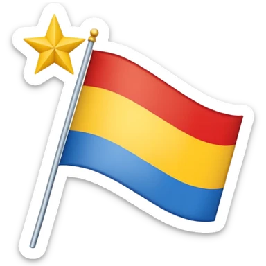 A flag with nine horizontal stripes, alternating red and yellow, starting and ending with yellow. On the left side, a blue triangle pointing to the center, with a white five-pointed star inside. sticker