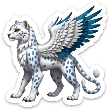 Albino white-furred Snow-Leopard-Gryphon-griffin-chimera-hybrid, full body sticker