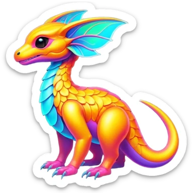 Exotic futuristic lush warm-colored neon Fakémon-Fionbri-creature sticker