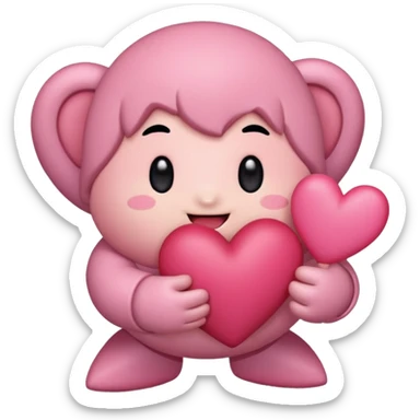 create a chibi sticker of Kirby smiling with a heart in his hands sticker
