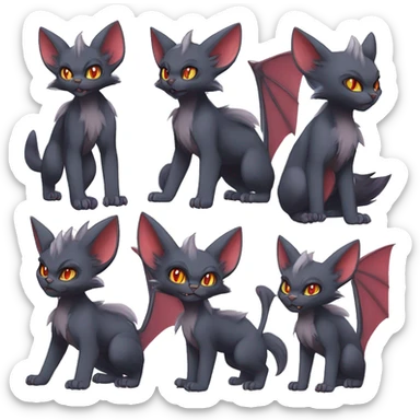 Black cool Vampiric Noivern-Zorua-Litten-Bat-Sphynx-Lykoi-Caracal-cat-Fakemon full-body sticker