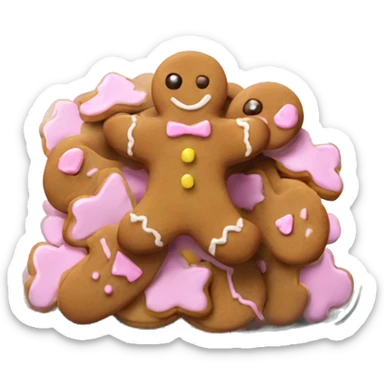 Realistic glass cookie jar with light pink lid full of gingerbread cookies isolated.  sticker