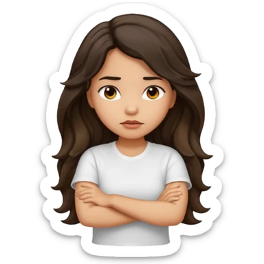 Hispanic light tan girl with long dark wavy hair with arms folded and slightly pouting sticker