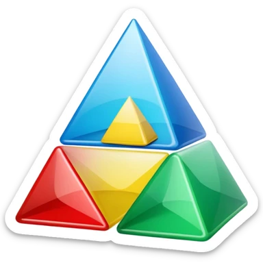 “Cute 3D cartoon emoji sticker of a pyramid made from glossy plastic glasses (blue, green, red). Soft lighting, smooth shadows, playful look, glossy plastic texture, white sticker outline, transparent background, high resolution.” sticker