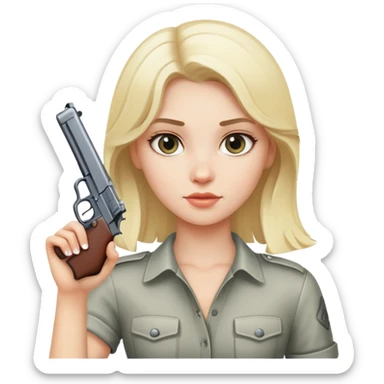 White blonde girl holding up gun ￼ sticker