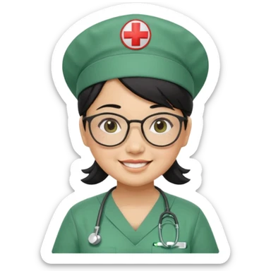 Open


Open


Open


Open
FILIPINA FEMALE NURSE, CHUBBY, BLACK HAIR, WITH GLASSES, GREEN SCRUBS, AND CAP, SMILING sticker
