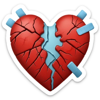 Un corazón roto con grietas  sangrando y expulsando sangre rodeado de vendas y tiritas que se despegan sin hacer efecto SIN CARA sticker