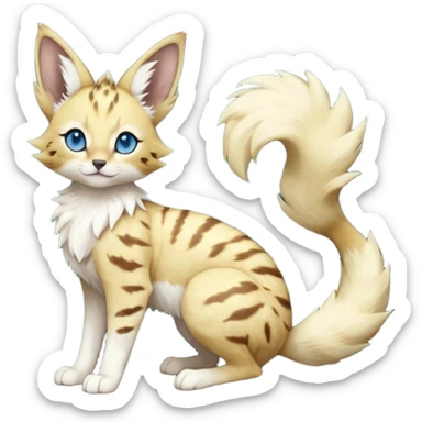 Albino-white, blue-eyed soft realistic romantic vintage antique divine beautiful elegant pretty precious cute young youthful  Fakémon-Pokémon-feline-Zeraora-Jolteon-serval-caracal-chinchilla-Minccino-Cinccino-Meowstic-rodent-hybrid-creature (full body) sticker