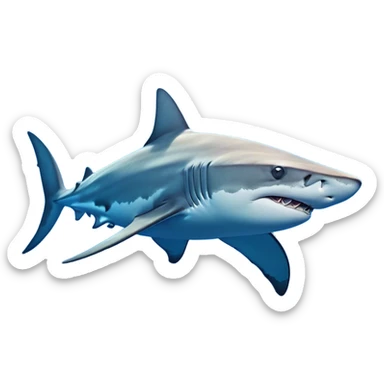 Cinematic Noble Hammerhead Shark Portrait Emoji, Poised and regal, with a broad, flattened hammer-shaped head, wide-set eyes, and a streamlined, powerful body gliding through deep blue waters, Simplified yet sharp and sophisticated features, highly detailed, glowing with a cool, oceanic luminescence, high shine, intelligent and commanding, stylized with an air of marine authority, focused and vigilant, soft glowing outline, capturing the essence of a watchful and confident predator that appears ready to glide out of the screen with effortless power! sticker