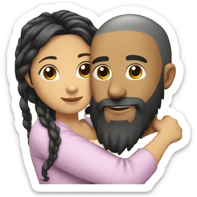 Bald man with black beard and girl with long black hair hug sticker