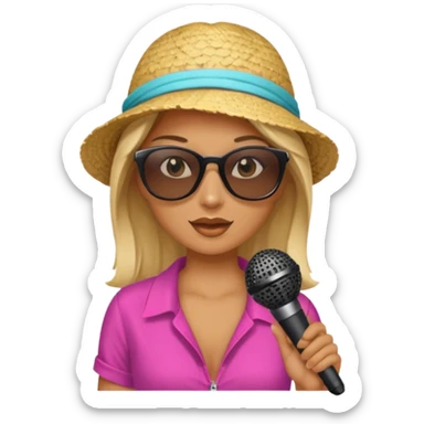 woman with summer clothes and sun glasses holding microphone sticker