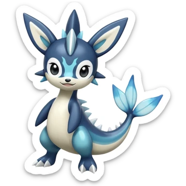 Black and white smooth glossy soft hot Meloetta-Dialga-Orca-Vaporeon-Pokémon-Fakémon-fusion-hybrid-creature (full body), 4-legged,  sticker