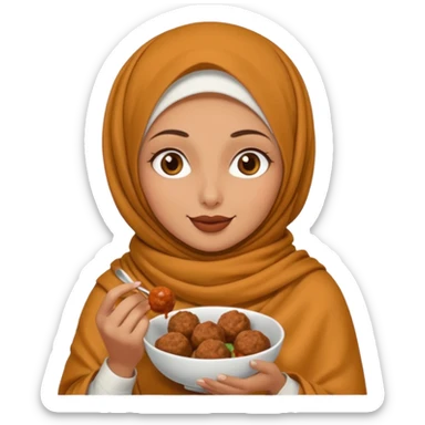 woman wearing a pashmina hijab eating meatballs sticker