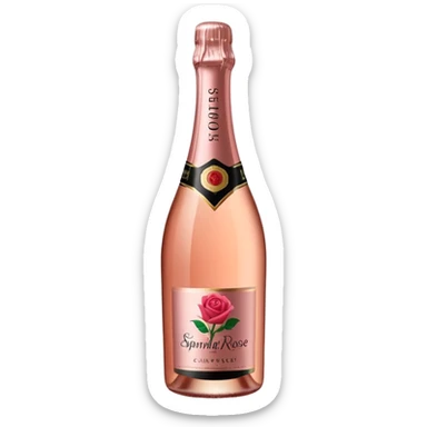 bottle of sparkling rosé champagne with a rose logo on the label, tilted up and to the right, no glass sticker