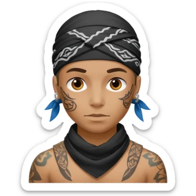 a human with bandana and tattoo sticker