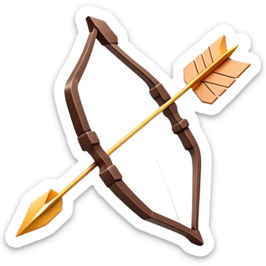 Clash of Clans aesthetic: Cinematic Playful Pixel 3D Bow & Arrow Portrait Emoji, rendered in a 3D vector-style similar to standard emojis with minimal shading and bold, simplified shapes. A compact, distinct form with signature details, softly glowing with a pixelated adventure charm. Simplified yet unmistakably iconic, highly detailed and consistent, glowing with a soft radiance and high shine. Stylized with a touch of classic pixel-art charm and a soft glowing outline, capturing the essence of a beloved gaming relic with a friendly, playful manner! sticker