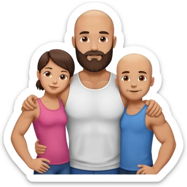 Muscular Bald man with a beard with his young fit brunette wife and their 3 sons sticker