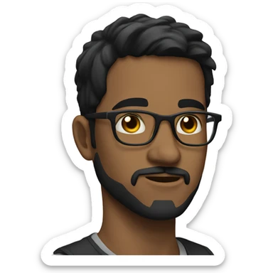 a young guy with black hair, with thin beard wears glasses sticker