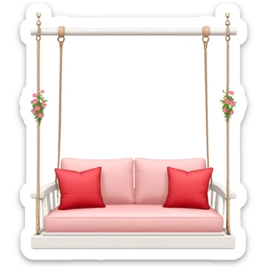 Romantic white wooden pastel-red cushions couch-swing with tiny flowers around sticker