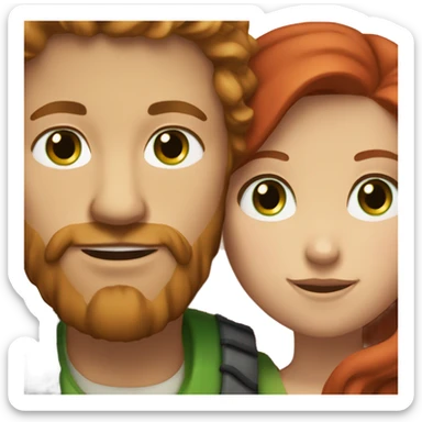White man BROWN beard and BROWN eyes and BROWN hair hugging white woman with long RED hair and green eyes sticker