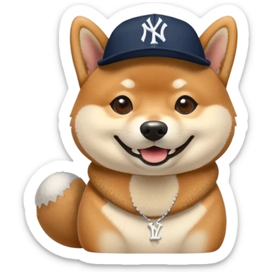 Sesame shiba inu dog with a Yankees hat smiling  sticker