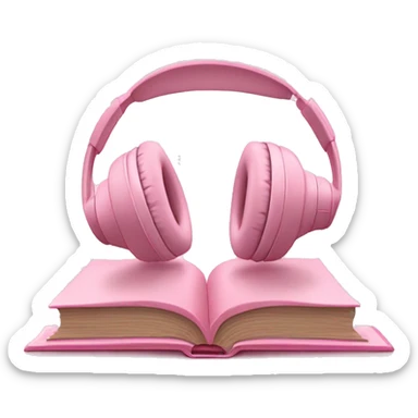 Light pink headphones laying on a closed light pink book sticker