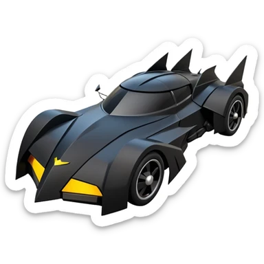 the animated series aerodynamic dark futuristic concept Batmobile loosely based on 1966 Cadillac roadster(flat long straight faceted mechanical body) winged stealthy street hot rod  sticker