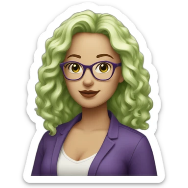 curvy-white-woman,wavy-purple-hair,green-eyes-square-glasses sticker