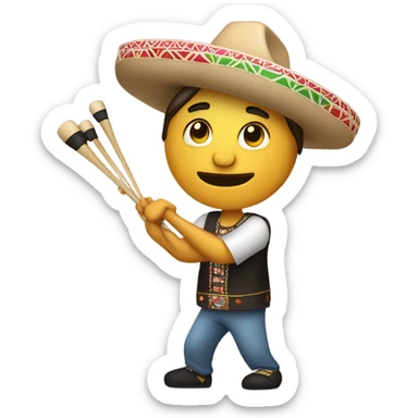 Draw a Mexican drummer lifting right hand with drum sticks sticker