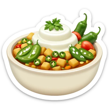 Pakistani dish named chaat its has yougurt and green chilli and vegetables in it sticker