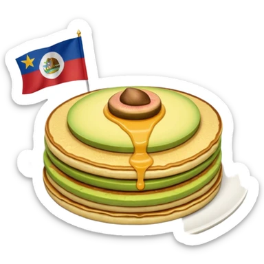 single pancake topped with avocado and a small California flag sticker