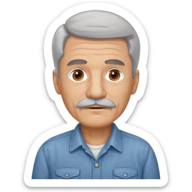Old man with gray hair and mustache and working shirt sticker
