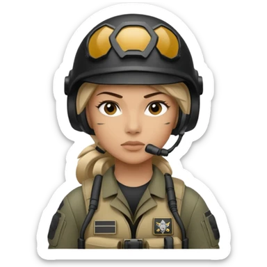 black and white drawing of a female special operations communications operator in combat gear sticker