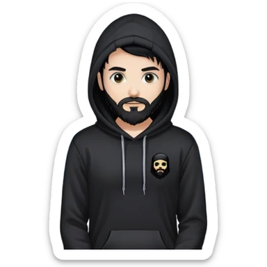hackeur blanc cheveux noir barbe et capuche noir à côté d'un server ia sticker