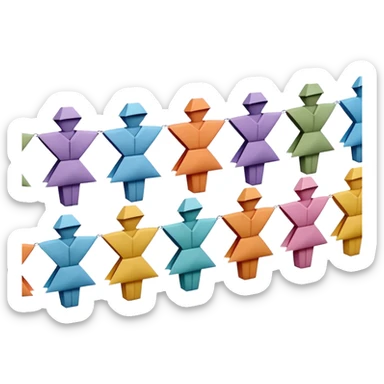 3D render of Paper Doll Chain entirely of folded origami paper, sharp creases, cardboard texture, matte finish, visible paper grain, craft aesthetic,emoji style, isolated on white background --v 6.0 sticker