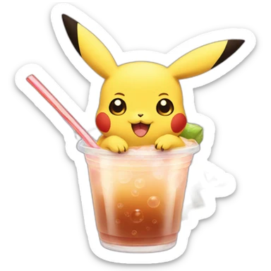 pikachu drinking bubbletea sticker