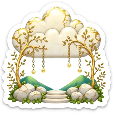 White and glittery gold with marble stones, vines, divine, heavenly, spiritual, pure, glowing, cute clouds, sunshine, sparkly, beautiful, elegant, luxurious, pretty, aesthetic scenery scene picture   sticker