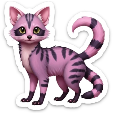 Deep dark pastel bright whitish pale Violet-pink-gradients with darker points Asian painted anime-styled big-eyed shiny glorious divine marked exotic cool beautiful realistic Lykoi-civet-genet-sergal-ocicat-oncilla-animal-Fakémon-hybrid-fursona (full body) sticker