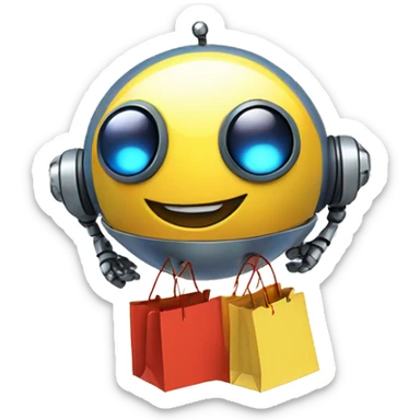 cute floating spherical happy robot with shopping bags sticker