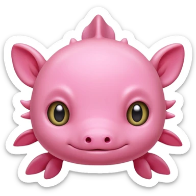 Cartoon-style Discord emoji of a pink axolotl, simple and clean design, rounded shapes, front view, cute and friendly expression, big cartoon eyes, smooth and clear outlines, flat bright colors, transparent background, vector style, highly readable at small sizes, no text, no realistic shadows. sticker