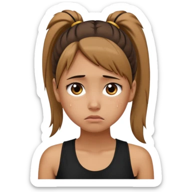 a tan girl with a ponytail, black tank top, . Looking sad sticker