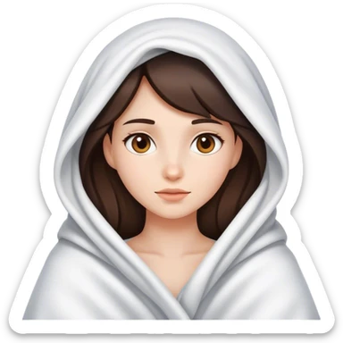 brunette girl wrapped around a white blanket sticker