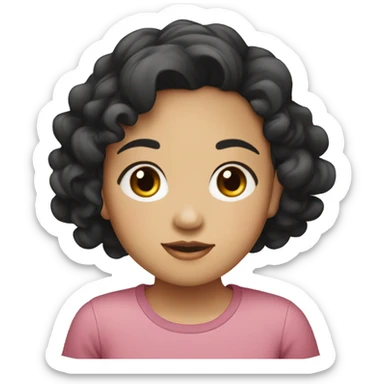 Southeast Asian, round face, young girl, black curly hair, short hair sticker