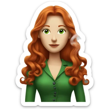 long-haired redhead woman with green eyes smoking sticker