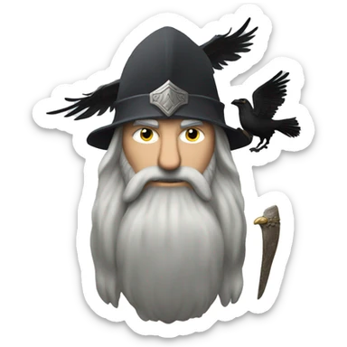 The god Odin with a crow, long viking beard sticker